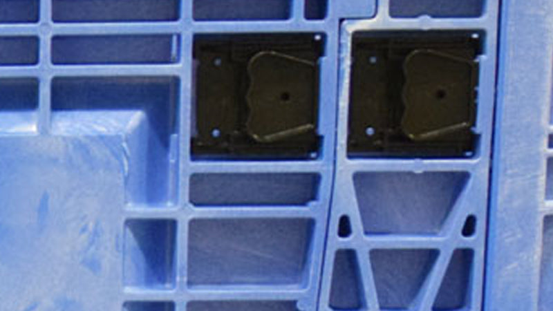 Blue bin with black latches