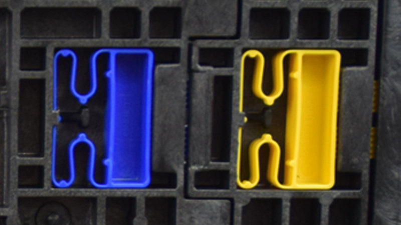 Blue and yellow container latches