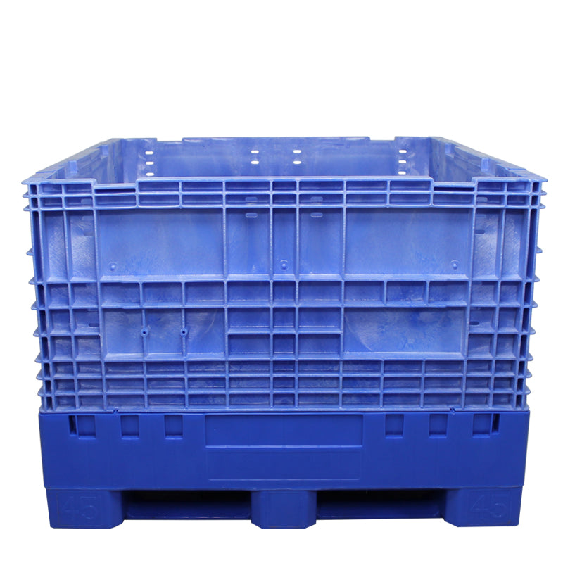 45" x 48" x 34" Blue Extra-Duty Collapsible Bulk Container side view