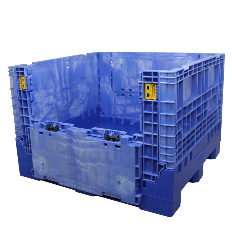 45" x 48" x 34" Blue Extra-Duty Collapsible Bulk Container one drop door