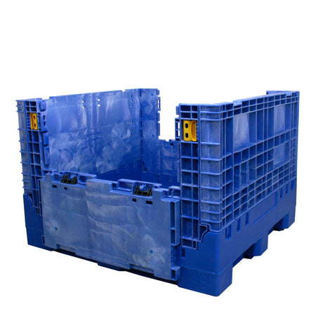 45" x 48" x 34" Blue Extra-Duty Collapsible Bulk Container two drop door
