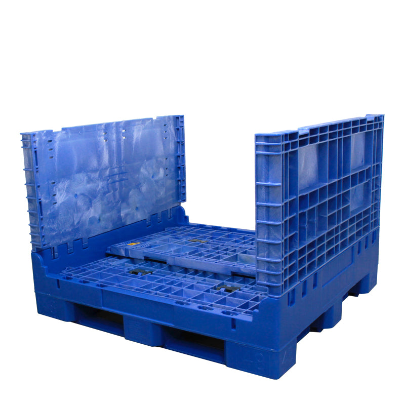 45" x 48" x 34" Blue Extra-Duty Collapsible Bulk Container two walls down