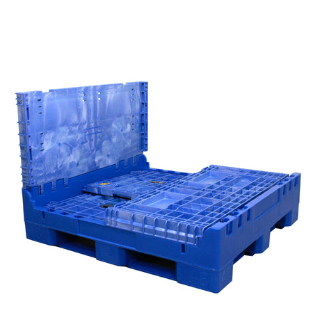 45" x 48" x 34" Blue Extra-Duty Collapsible Bulk Container three walls down