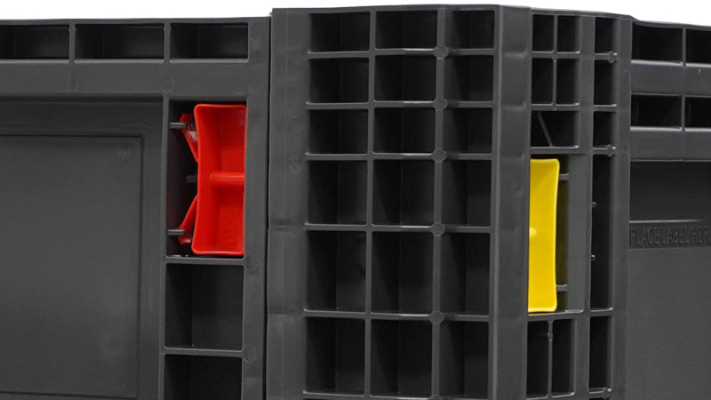 Red door latch and yellow wall latch