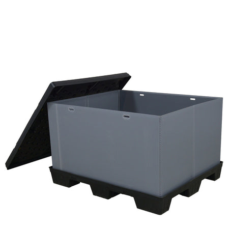 40" x 48" x 30" Plastic Pallet Pack Container lid off to the side
