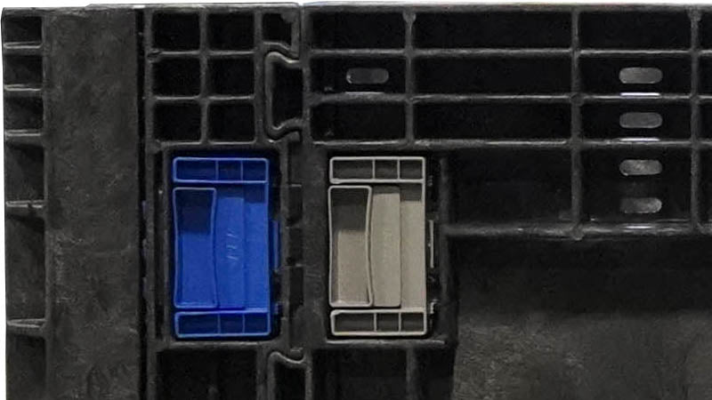 Blue and grey bulk container latches