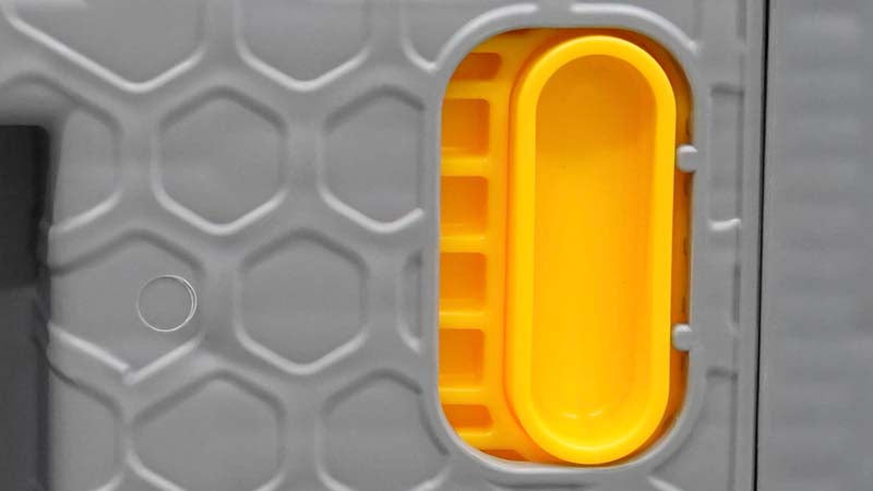 Grey container with yellow latch