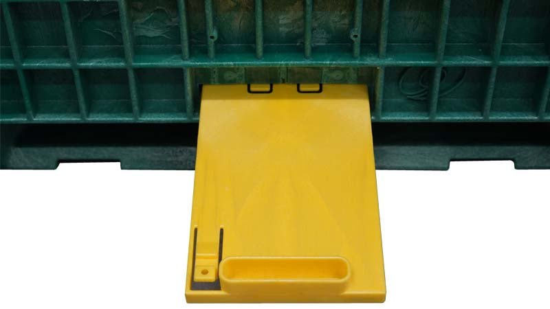 Green hopper bottom yellow slide gate