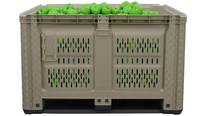 Vented harvest bin full of apples